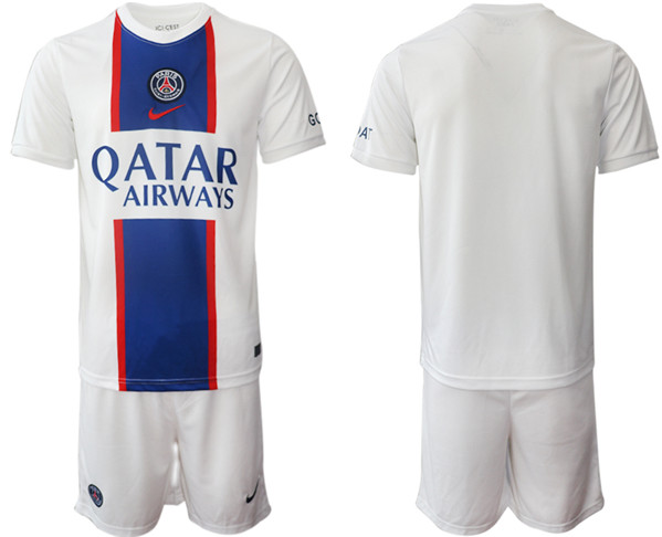 Men's Paris Saint-Germain Blank 2023 White Away Soccer Jersey Suit